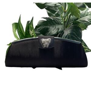 Tova Bourgnine Beverly Hills Black Satin Clutch Evening Purse Bag